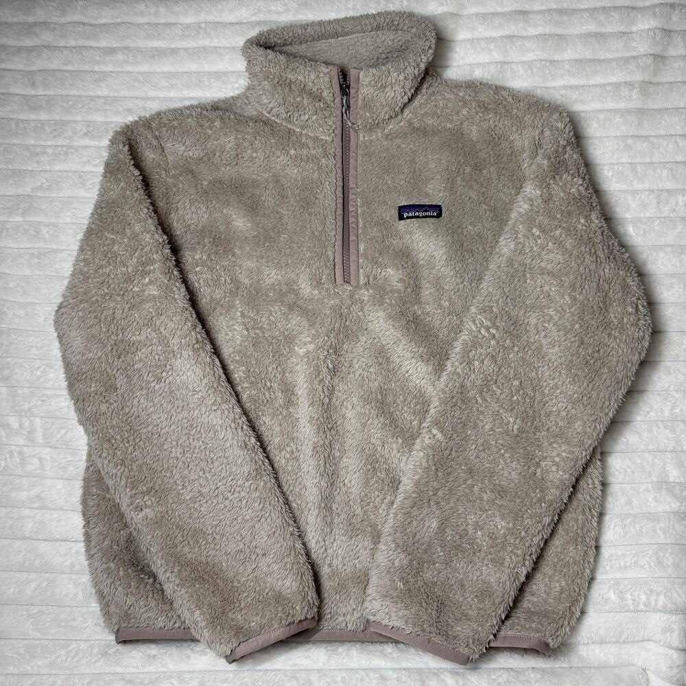 Patagonia Jacket Women Medium Beige Sherpa Fleece Zip Pullover Los Gatos Sweater